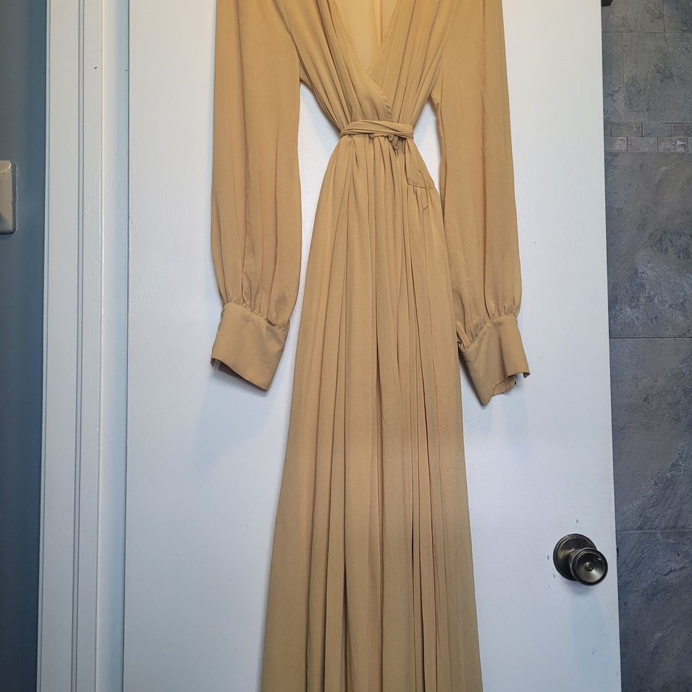 Xtaren Long Sleeve Maxi Dress in Beige